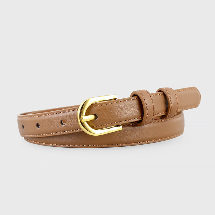 Leather Belt with Golden Buckle Caramel / One Size Apparel and Accessories