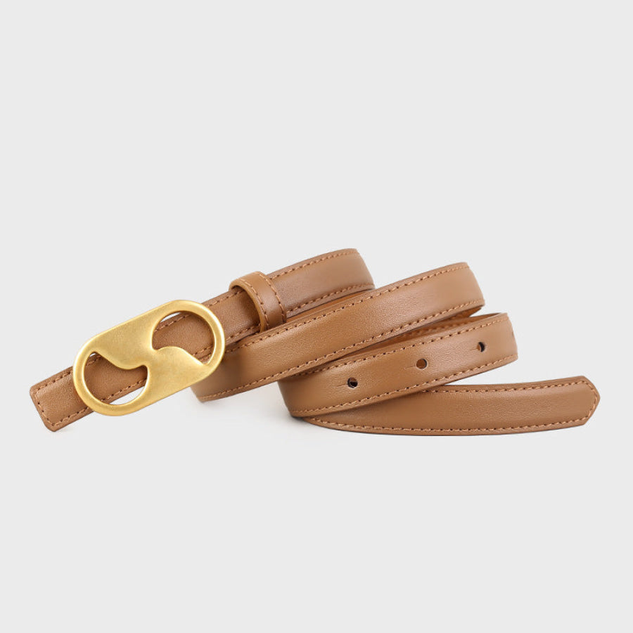 Leather Belt with Golden Buckle Caramel / One Size Apparel and Accessories