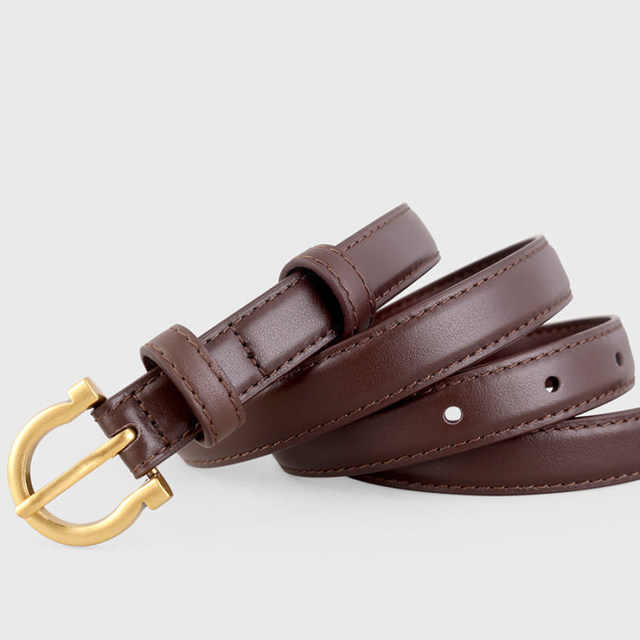 Leather Belt with Golden Buckle Coffee Brown / One Size Apparel and Accessories