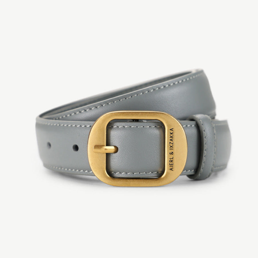Leather Belt with Golden Buckle Grey / ONESIZE Apparel and Accessories