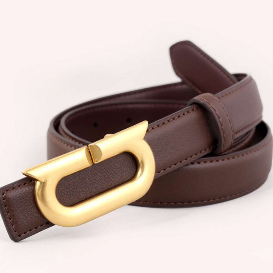 Leather Belt with Golden Buckle Olive Brown / One Size Apparel and Accessories