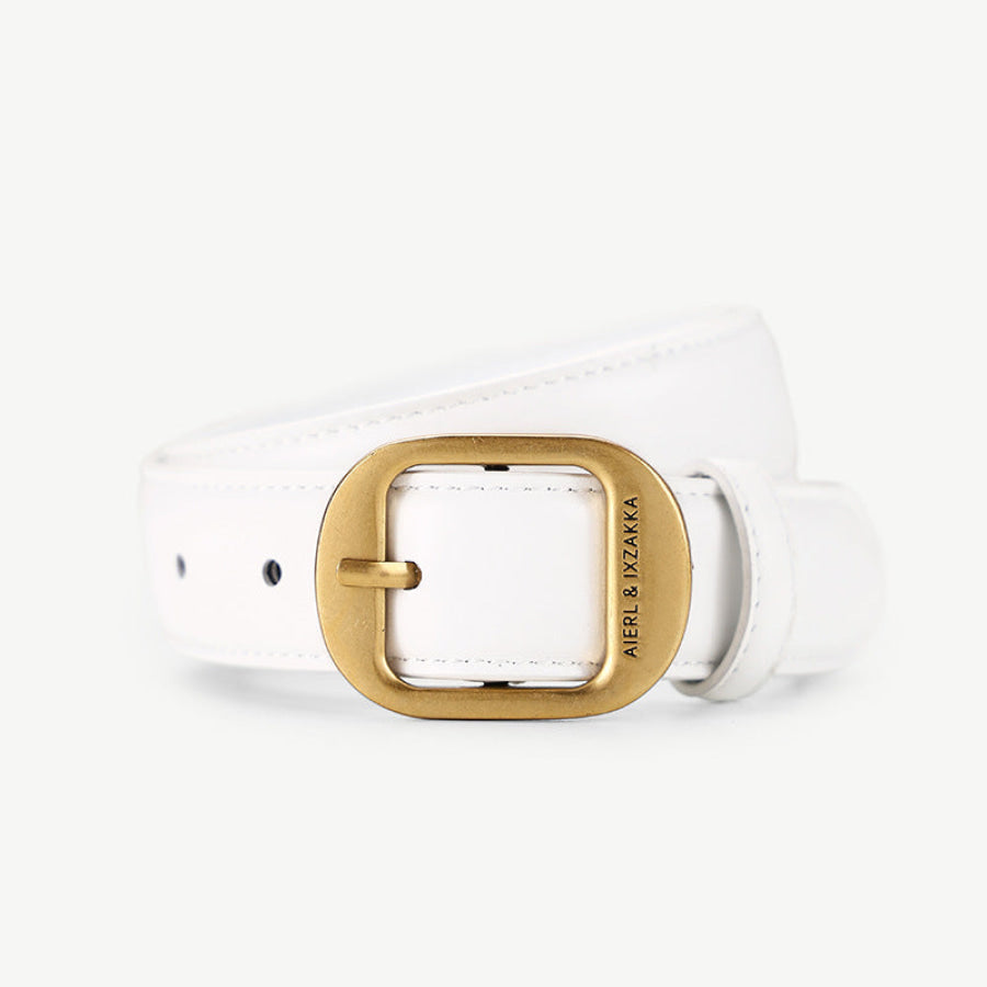 Leather Belt with Golden Buckle White / ONESIZE Apparel and Accessories