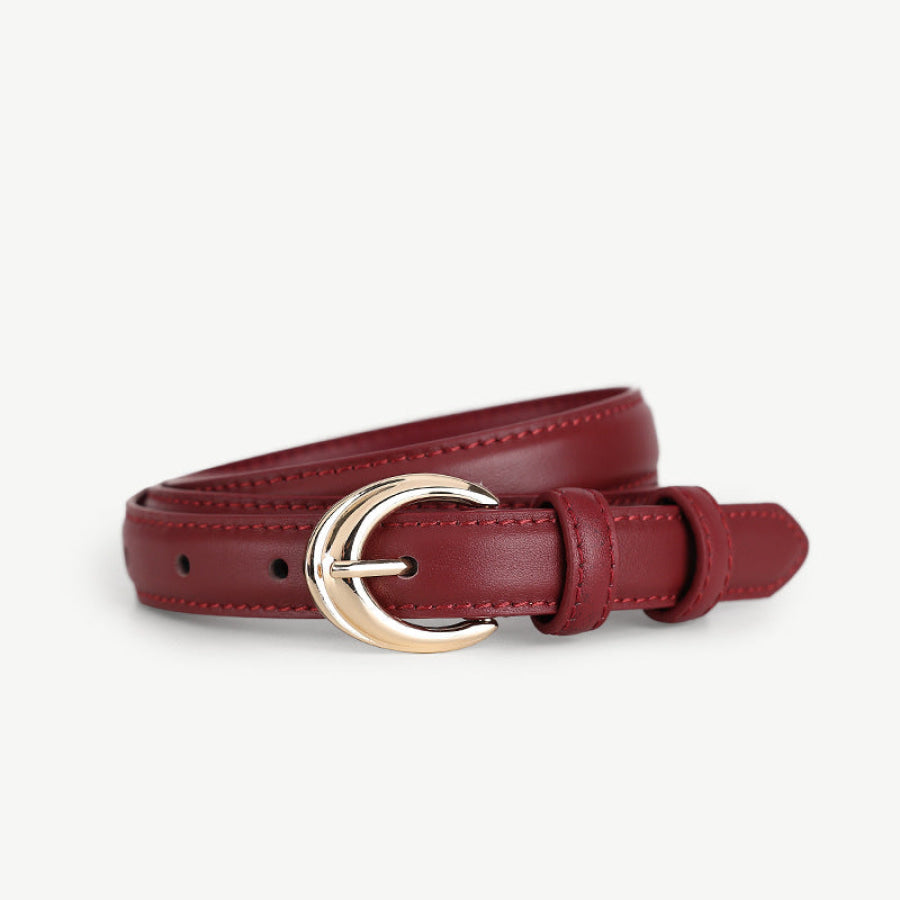 Leather Belt with Golden Buckle Wine Red / ONESIZE Apparel and Accessories