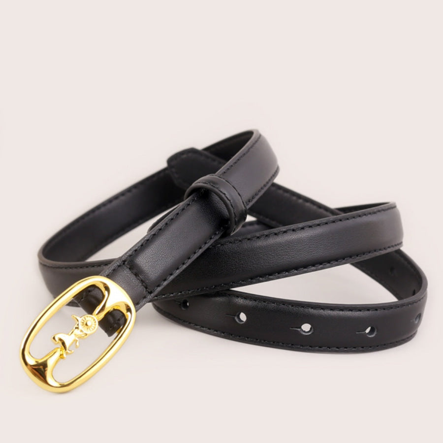 Leather Belt with Horse Carriage Buckle Black / One Size Apparel and Accessories