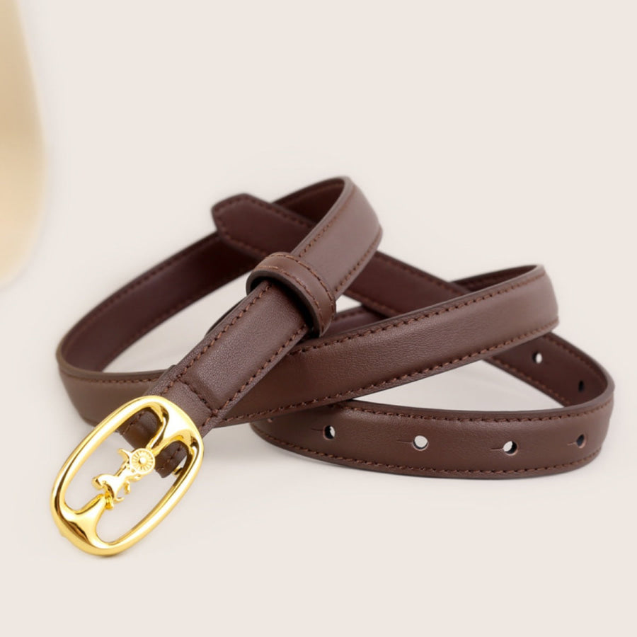Leather Belt with Horse Carriage Buckle Brown / One Size Apparel and Accessories