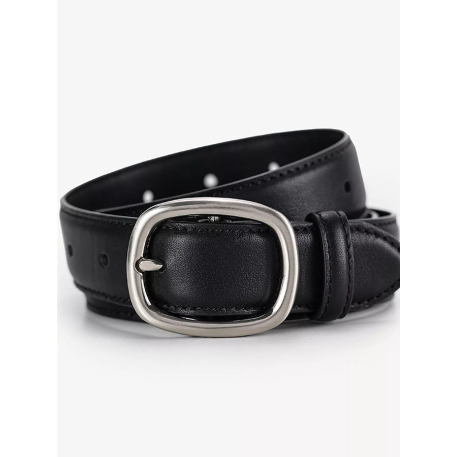 Leather Belt with Oval Buckle Black / ONESIZE Apparel and Accessories