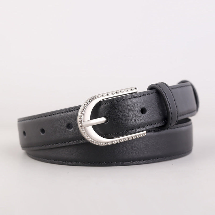 Leather Belt with Rhinestone Buckle Black / One Size Apparel and Accessories