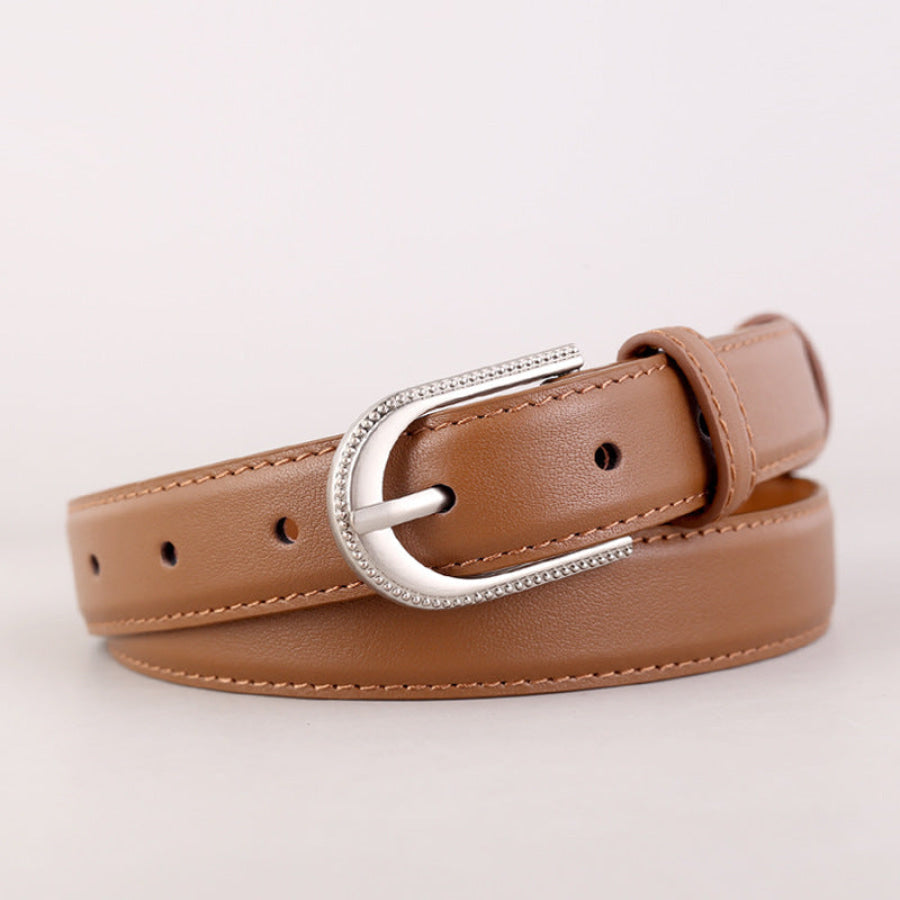 Leather Belt with Rhinestone Buckle Brown / One Size Apparel and Accessories
