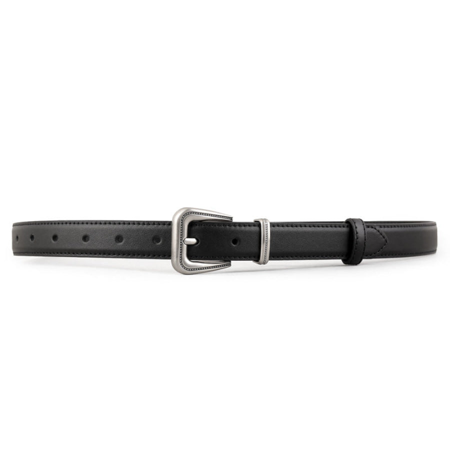 Leather Belt with Silver Buckle Apparel and Accessories