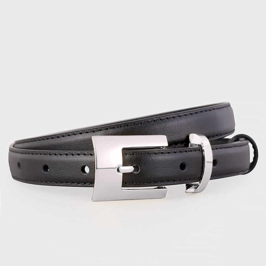 Leather Belt with Silver Buckle Black / One Size Apparel and Accessories