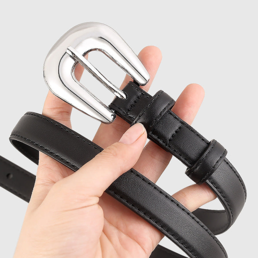 Leather Belt with Silver Buckle Apparel and Accessories