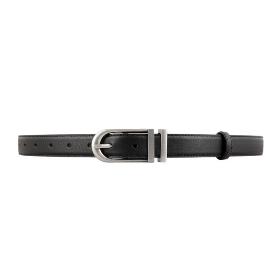 Leather Belt with Silver Buckle Apparel and Accessories