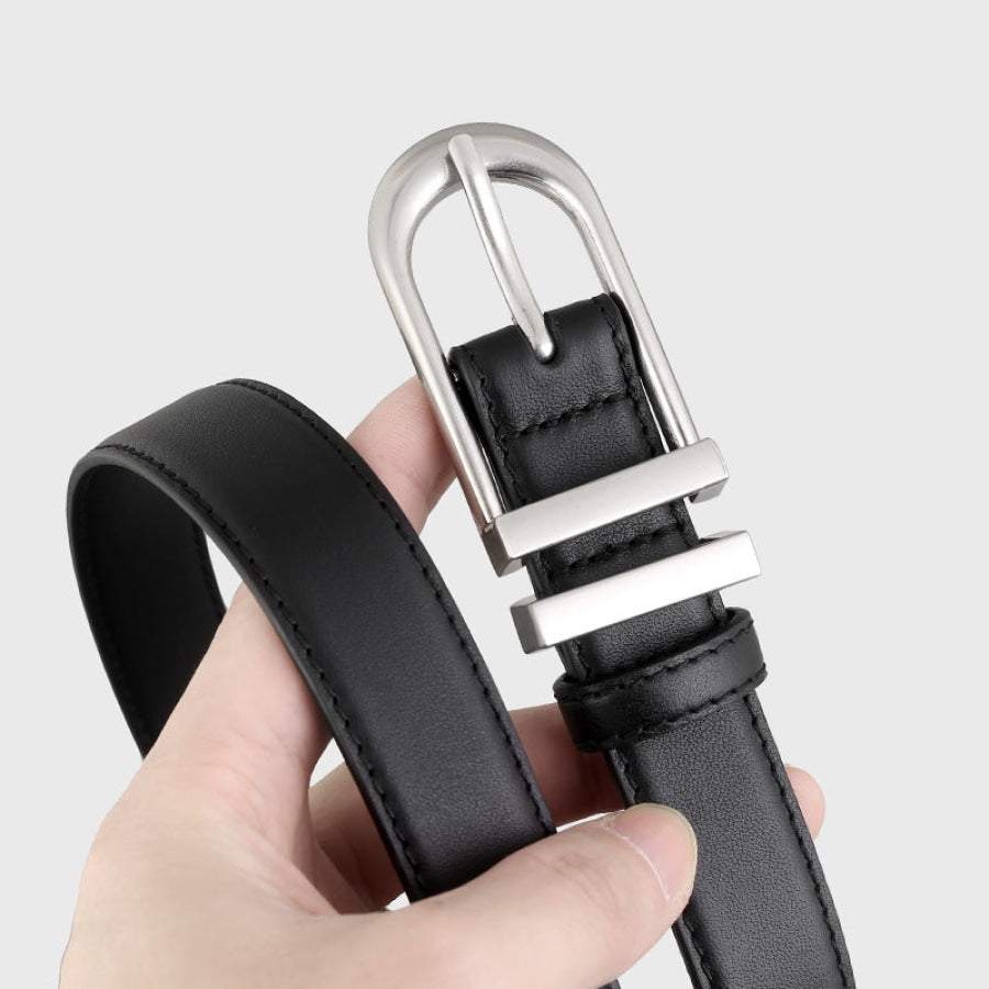 Leather Belt with Silver Buckle Apparel and Accessories