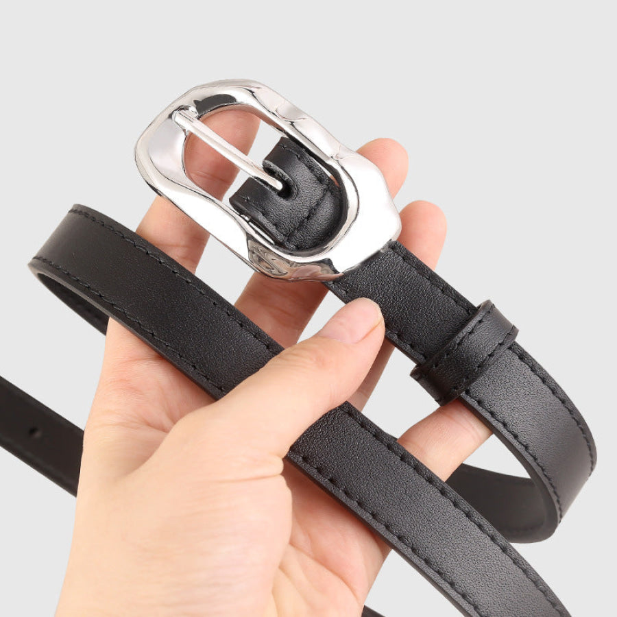 Leather Belt with Silver Buckle Black / One Size Apparel and Accessories
