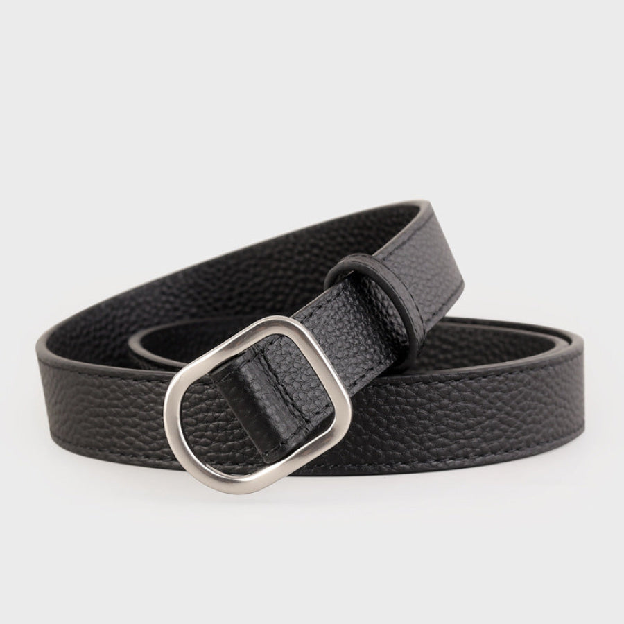 Leather Belt with Silver Buckle Black / One Size Apparel and Accessories