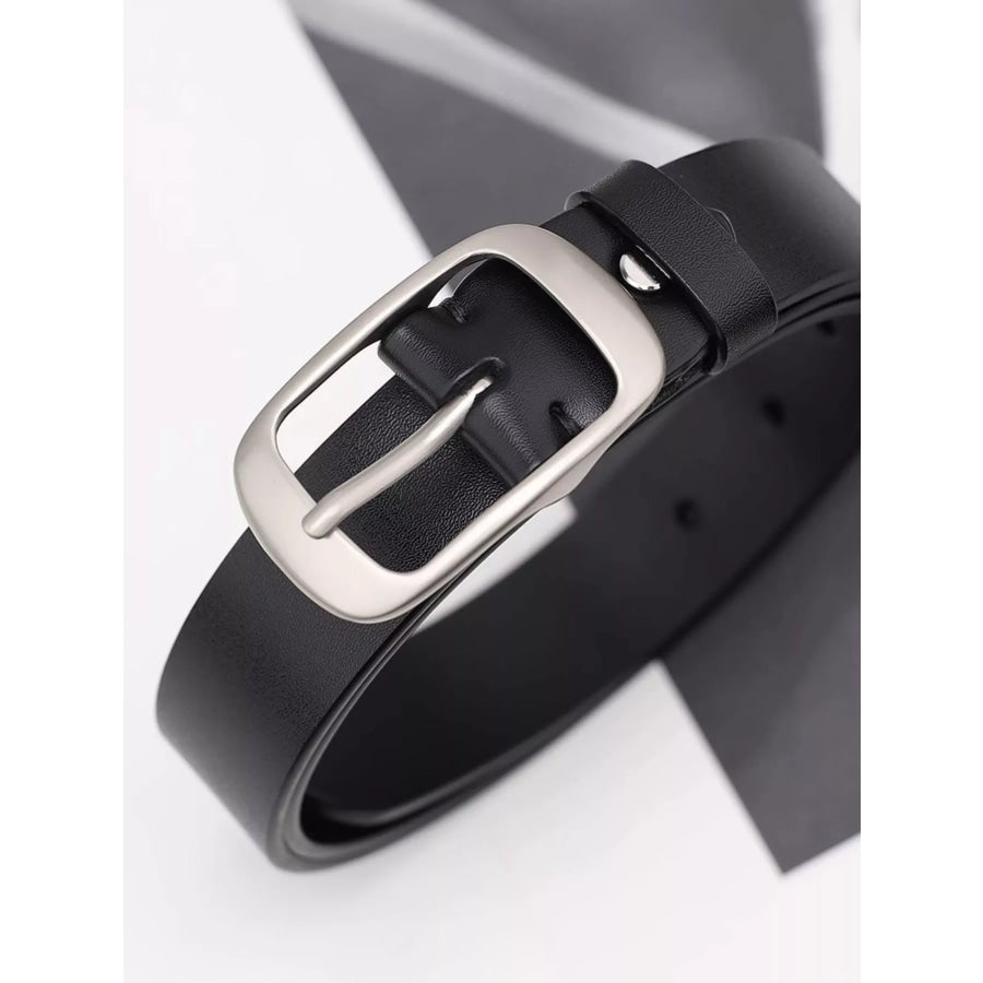 Leather Belt with Silver Buckle Black / One Size Apparel and Accessories