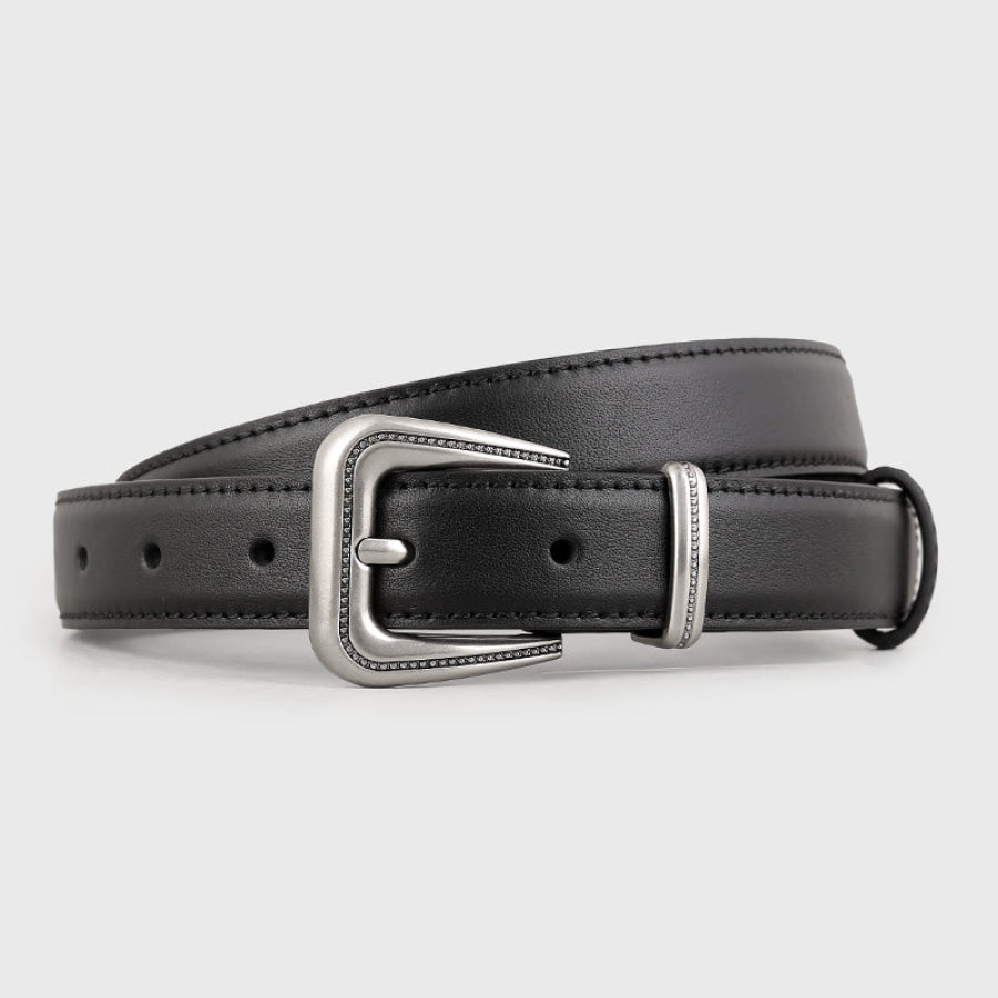 Leather Belt with Silver Buckle Black / One Size Apparel and Accessories