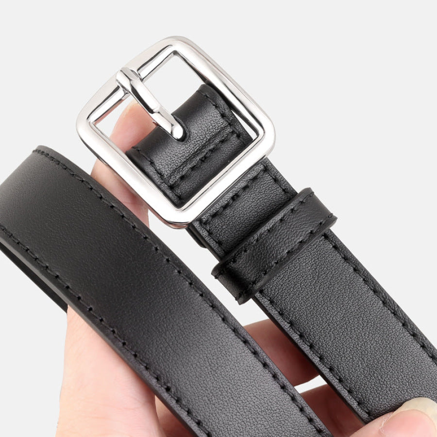 Leather Belt with Silver Buckle Black / One Size Apparel and Accessories