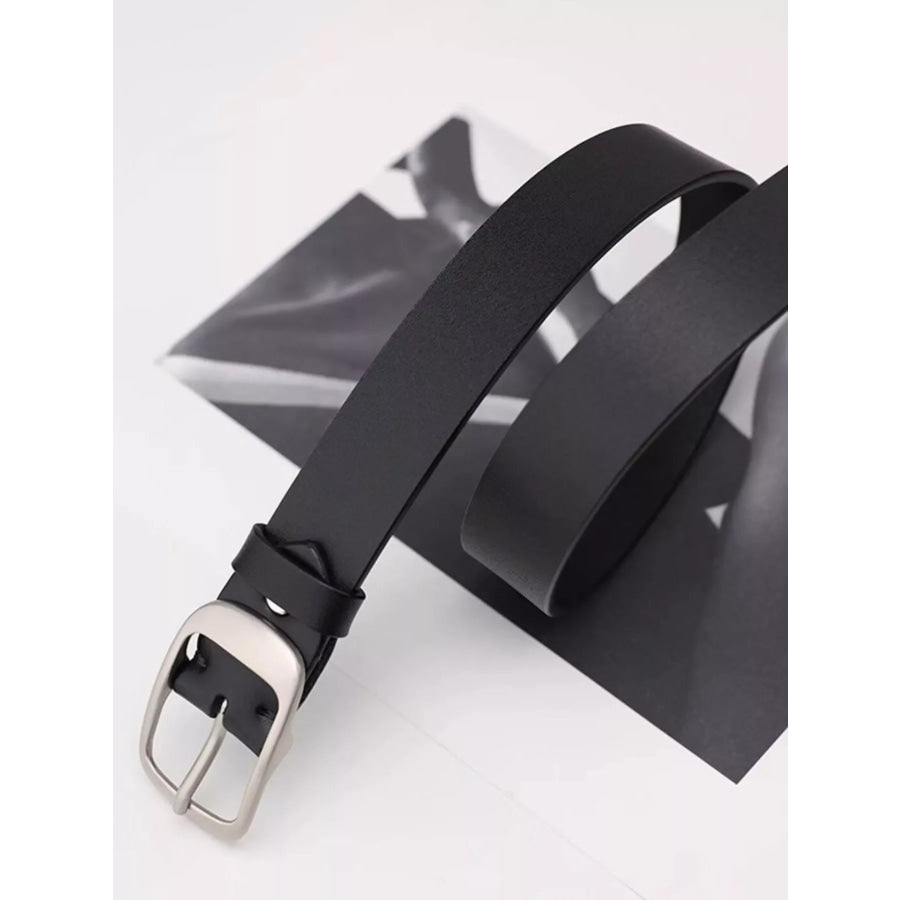 Leather Belt with Silver Buckle Black / One Size Apparel and Accessories
