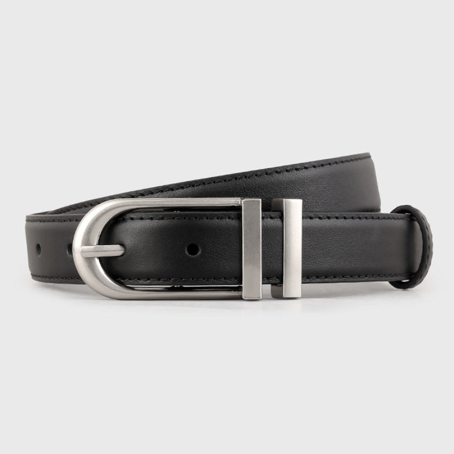 Leather Belt with Silver Buckle Black / One Size Apparel and Accessories