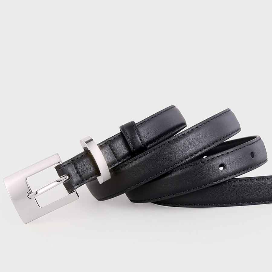 Leather Belt with Silver Buckle Black / One Size Apparel and Accessories