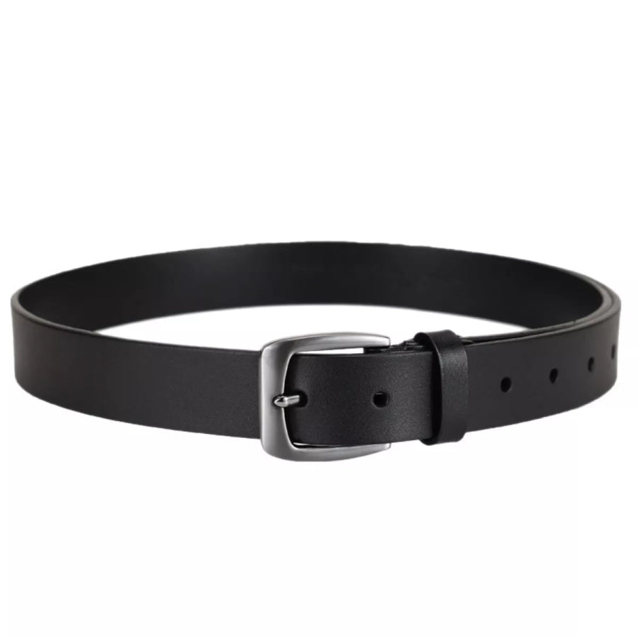 Leather Belt with Silver Buckle Black / One Size Apparel and Accessories