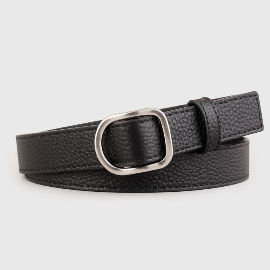 Leather Belt with Silver Buckle Black / One Size Apparel and Accessories