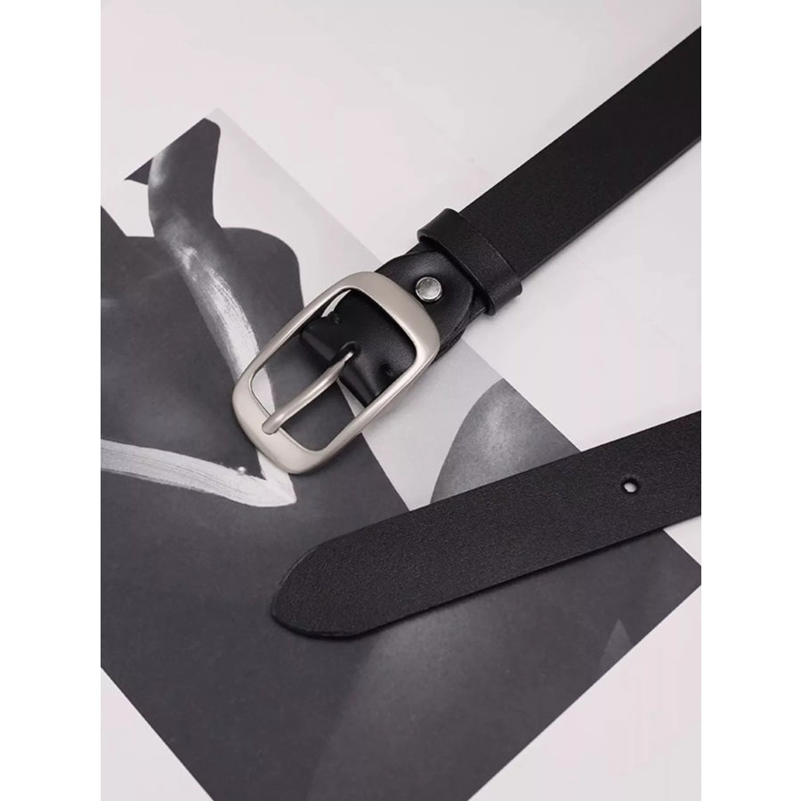 Leather Belt with Silver Buckle Black / One Size Apparel and Accessories