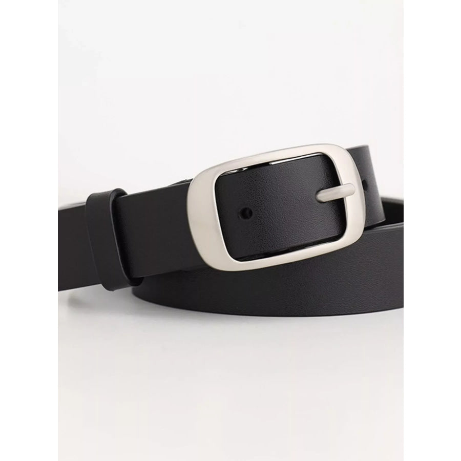 Leather Belt with Silver Buckle Black / One Size Apparel and Accessories