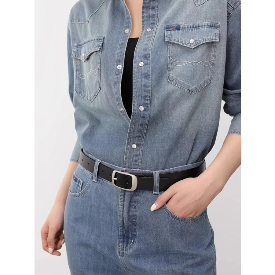 Leather Belt with Silver Buckle Black / One Size Apparel and Accessories