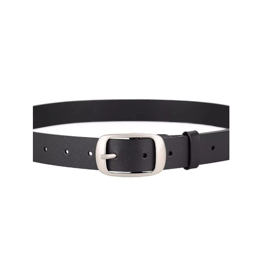 Leather Belt with Silver Buckle Black / One Size Apparel and Accessories