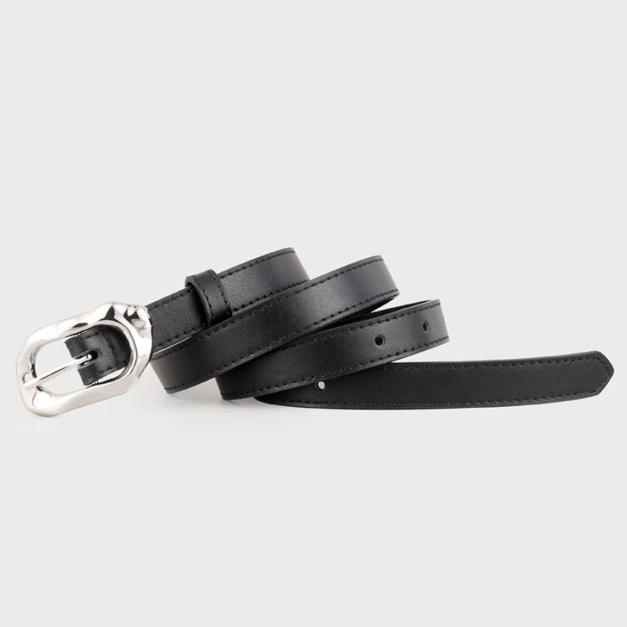 Leather Belt with Silver Buckle Black / One Size Apparel and Accessories