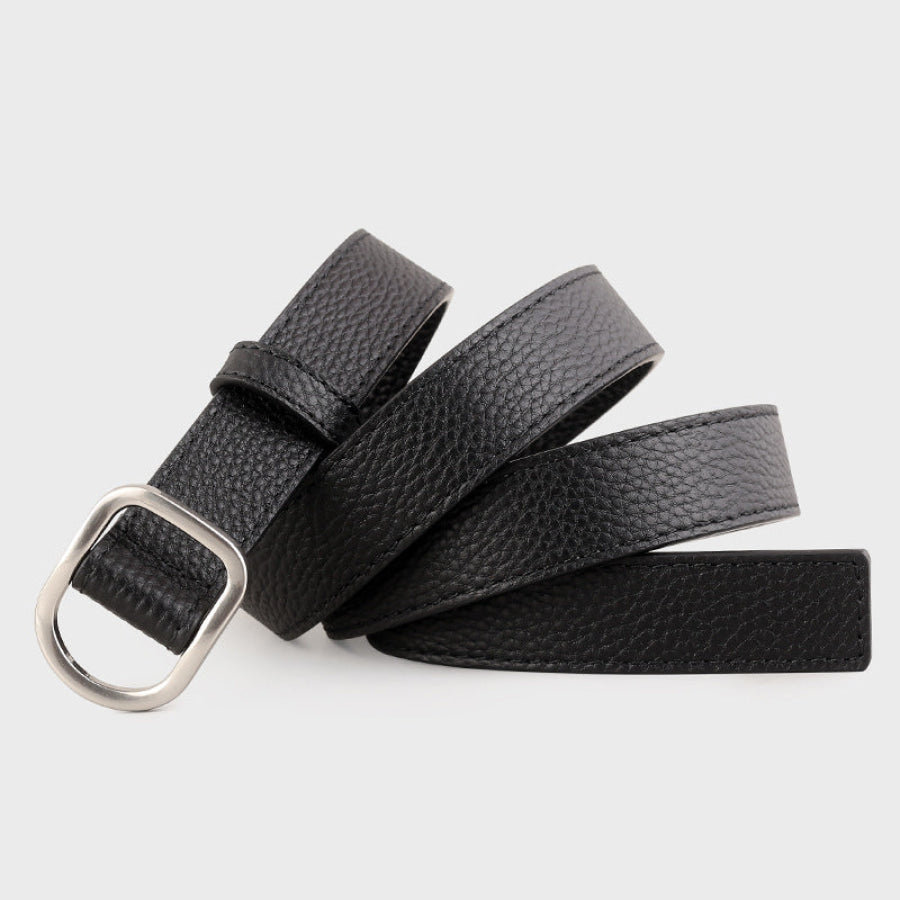 Leather Belt with Silver Buckle Black / One Size Apparel and Accessories