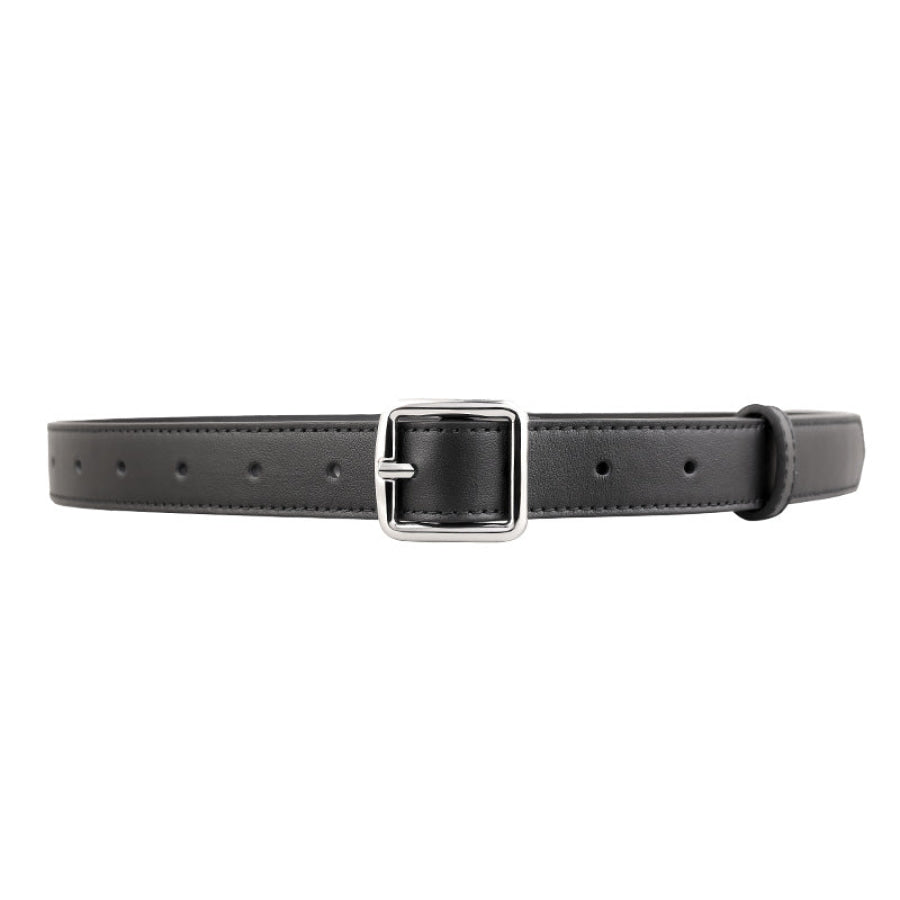 Leather Belt with Silver Buckle Black / One Size Apparel and Accessories