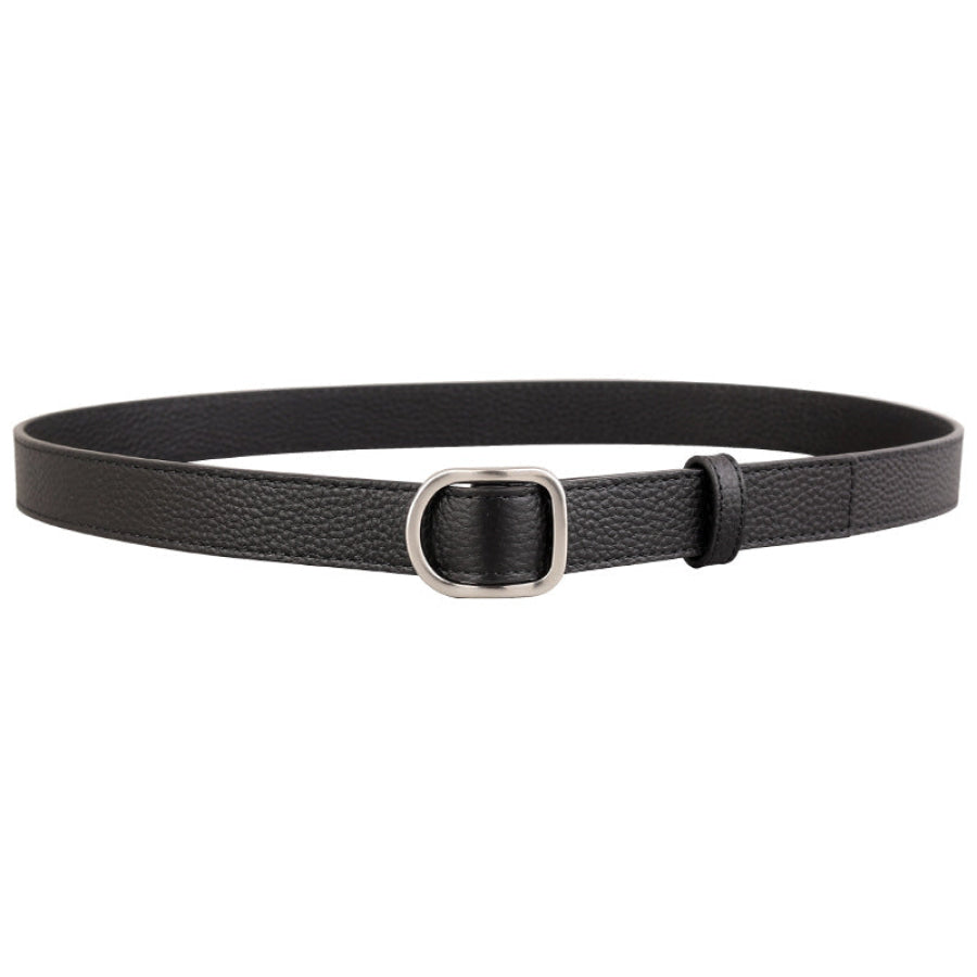 Leather Belt with Silver Buckle Black / One Size Apparel and Accessories