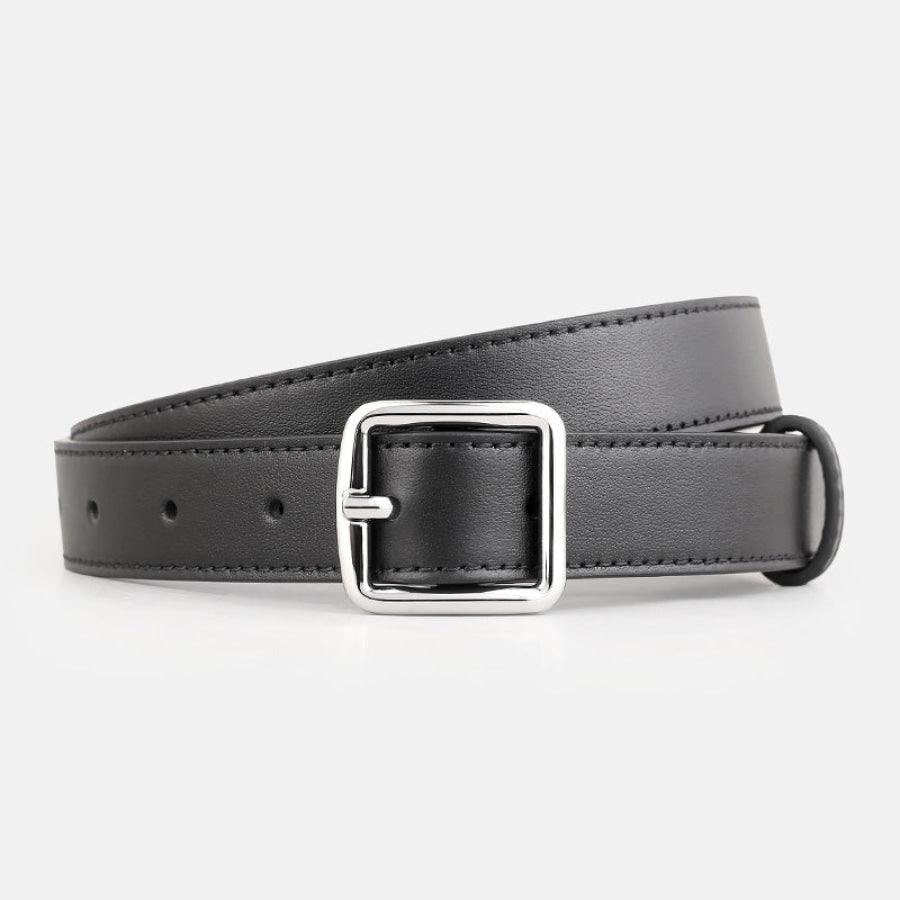 Leather Belt with Silver Buckle Black / One Size Apparel and Accessories