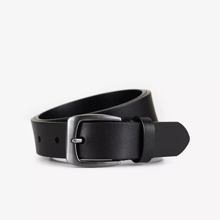 Leather Belt with Silver Buckle Black / One Size Apparel and Accessories