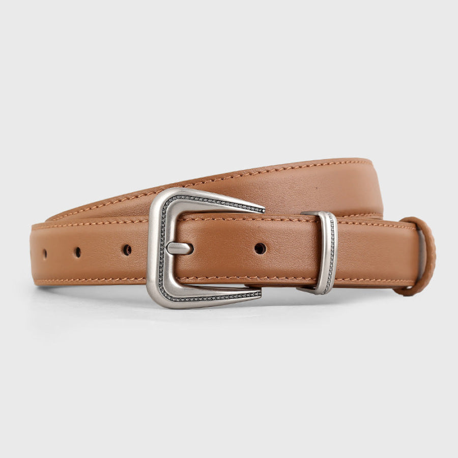 Leather Belt with Silver Buckle Brown / One Size Apparel and Accessories