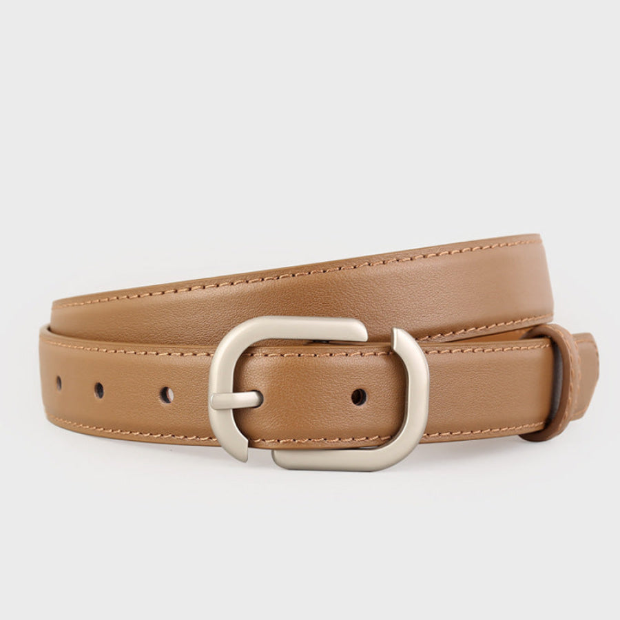 Leather Belt with Silver Buckle Brown / One Size Apparel and Accessories