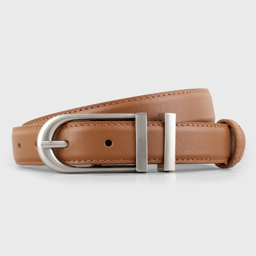 Leather Belt with Silver Buckle Brown / One Size Apparel and Accessories