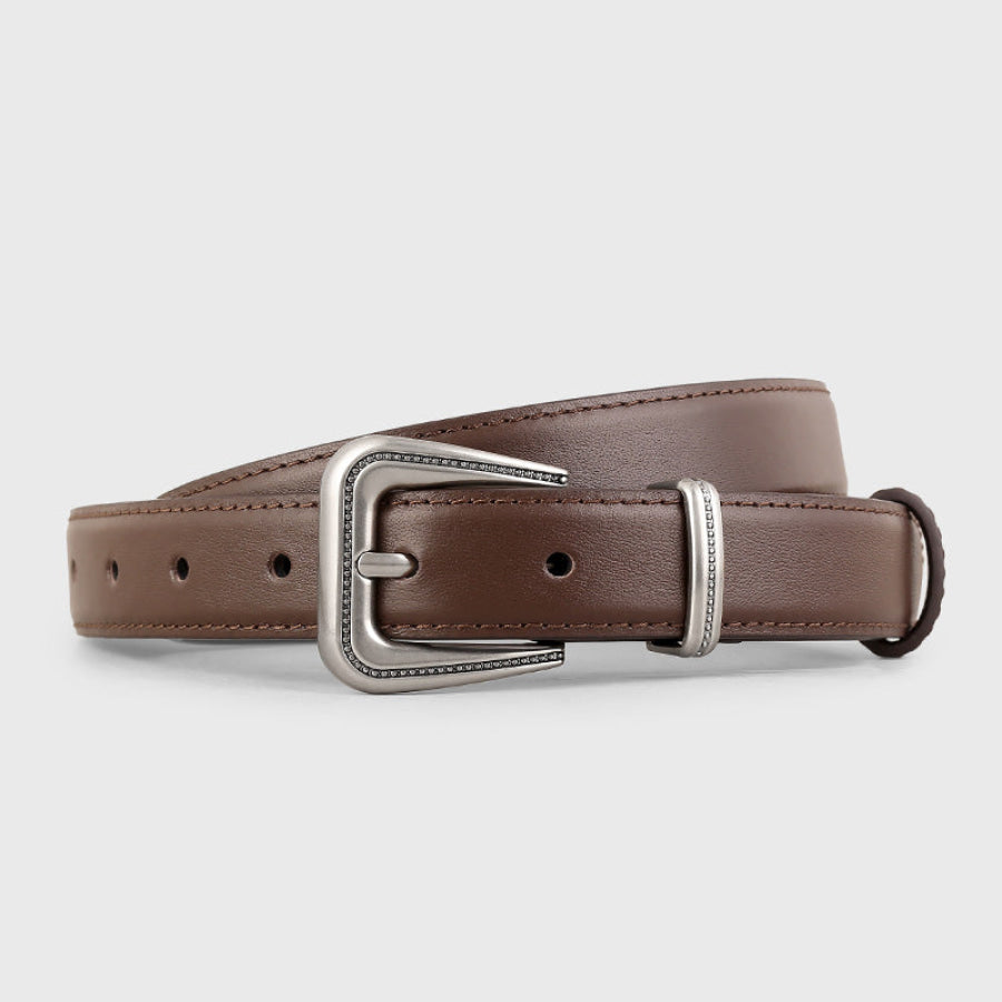 Leather Belt with Silver Buckle Coffee Brown / One Size Apparel and Accessories