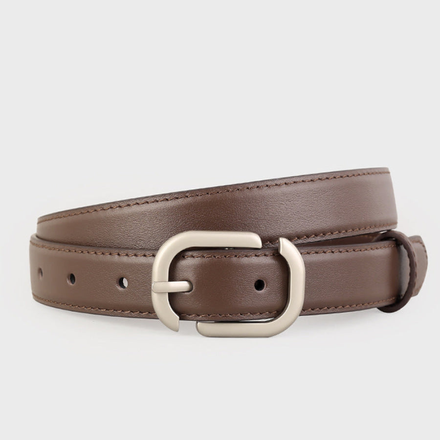 Leather Belt with Silver Buckle Coffee Brown / One Size Apparel and Accessories
