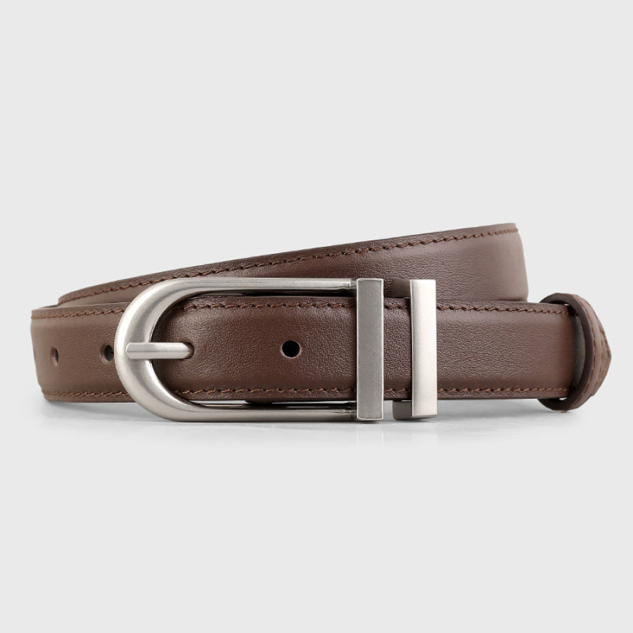 Leather Belt with Silver Buckle Coffee Brown / One Size Apparel and Accessories