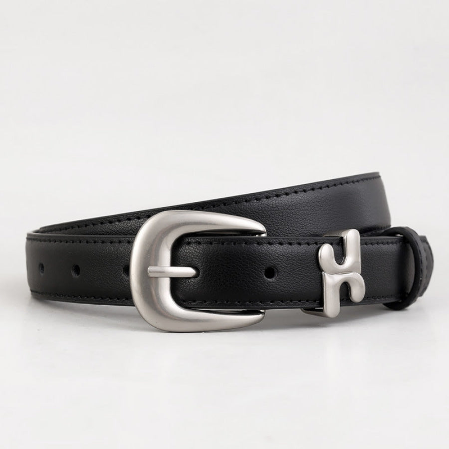 Leather Belt with Stylish H-Shaped Buckle Black / One Size Apparel and Accessories