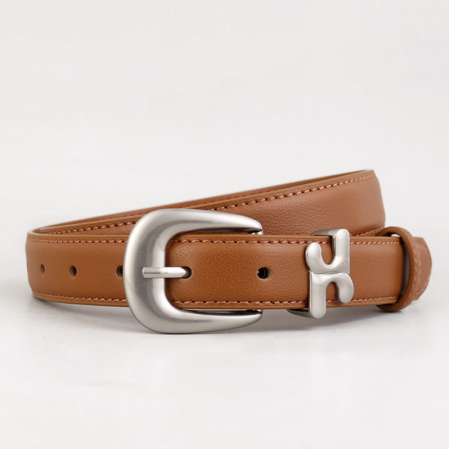 Leather Belt with Stylish H-Shaped Buckle Brown / One Size Apparel and Accessories