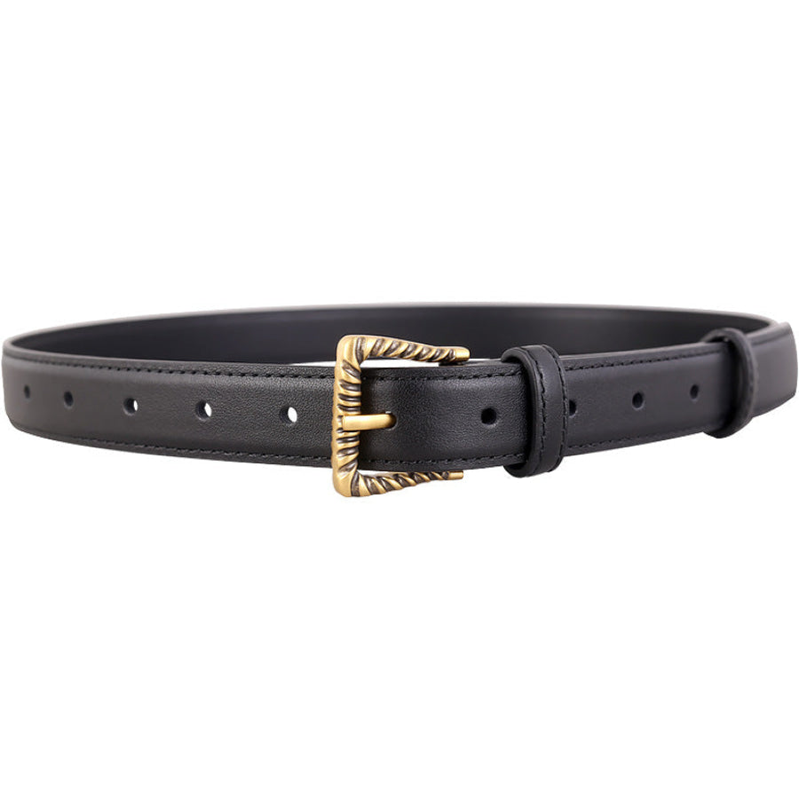 Leather Belt with Textured Gold Buckle Apparel and Accessories