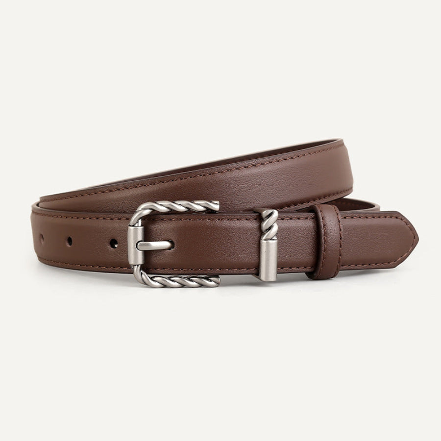 Leather Belt with Twisted Buckle Brown / One Size Apparel and Accessories