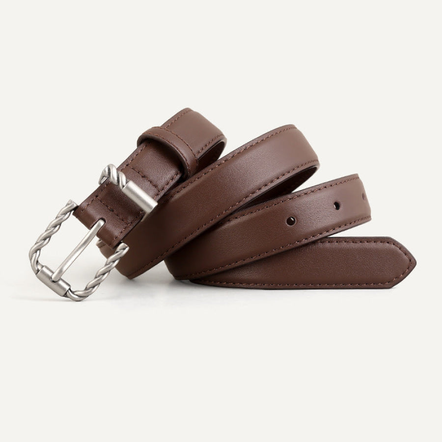 Leather Belt with Twisted Buckle Brown / One Size Apparel and Accessories