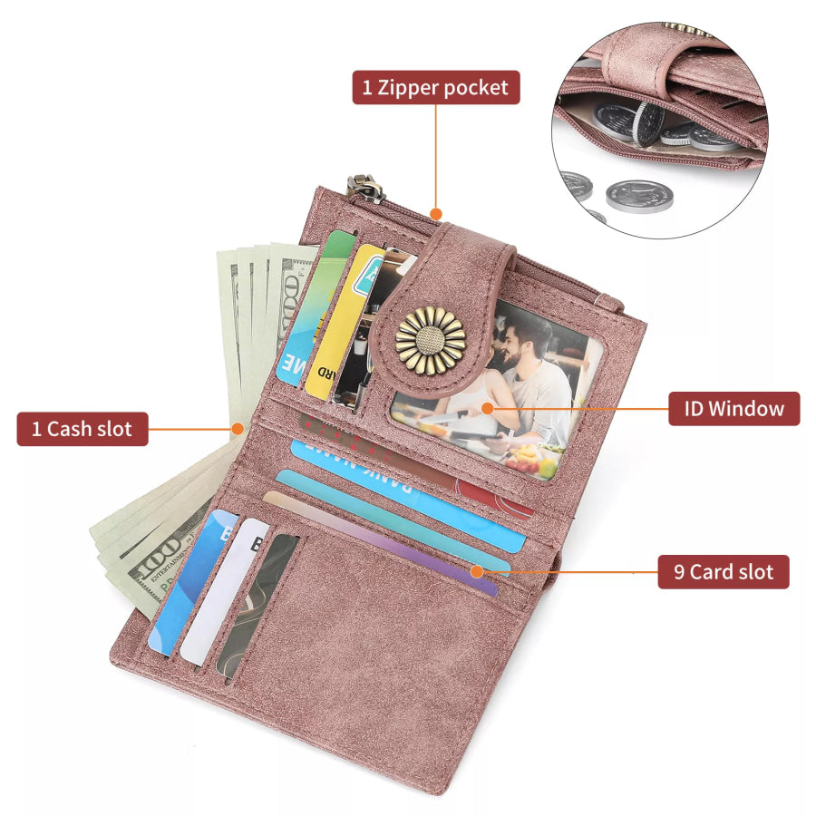 Leather Bifold Wallet Dusty Pink / ONESIZE Apparel and Accessories