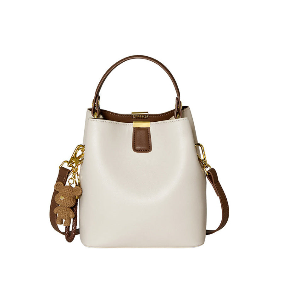 Leather Bucket Crossbody Bag Beige / ONESIZE Apparel and Accessories